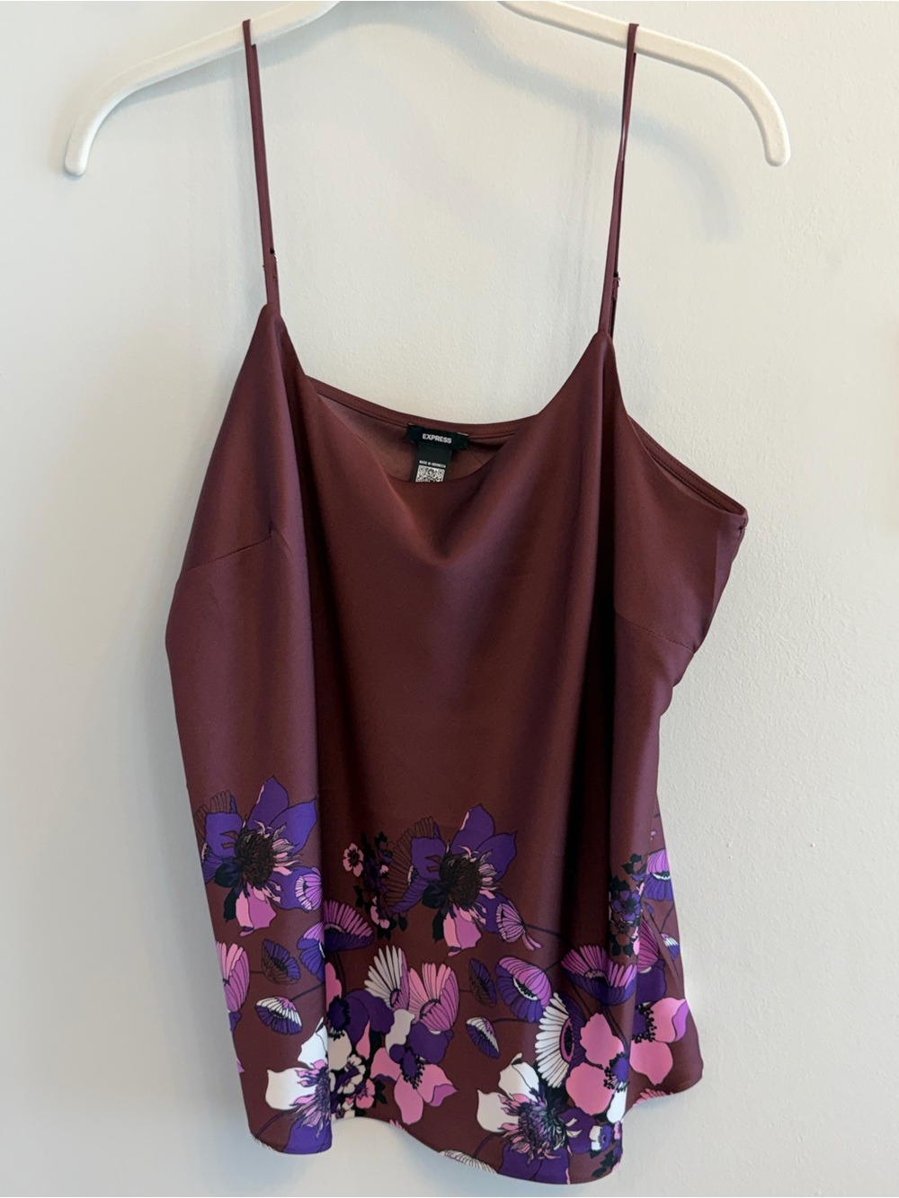NWT Express Satin Cowl Neck Downtown Cami | Burgundy Floral | Size M